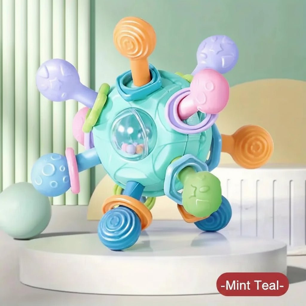 Colorful baby toy with various textures Multisensory Orbit Ball | Baby Teether, Rattle & 180° Clicking Toy